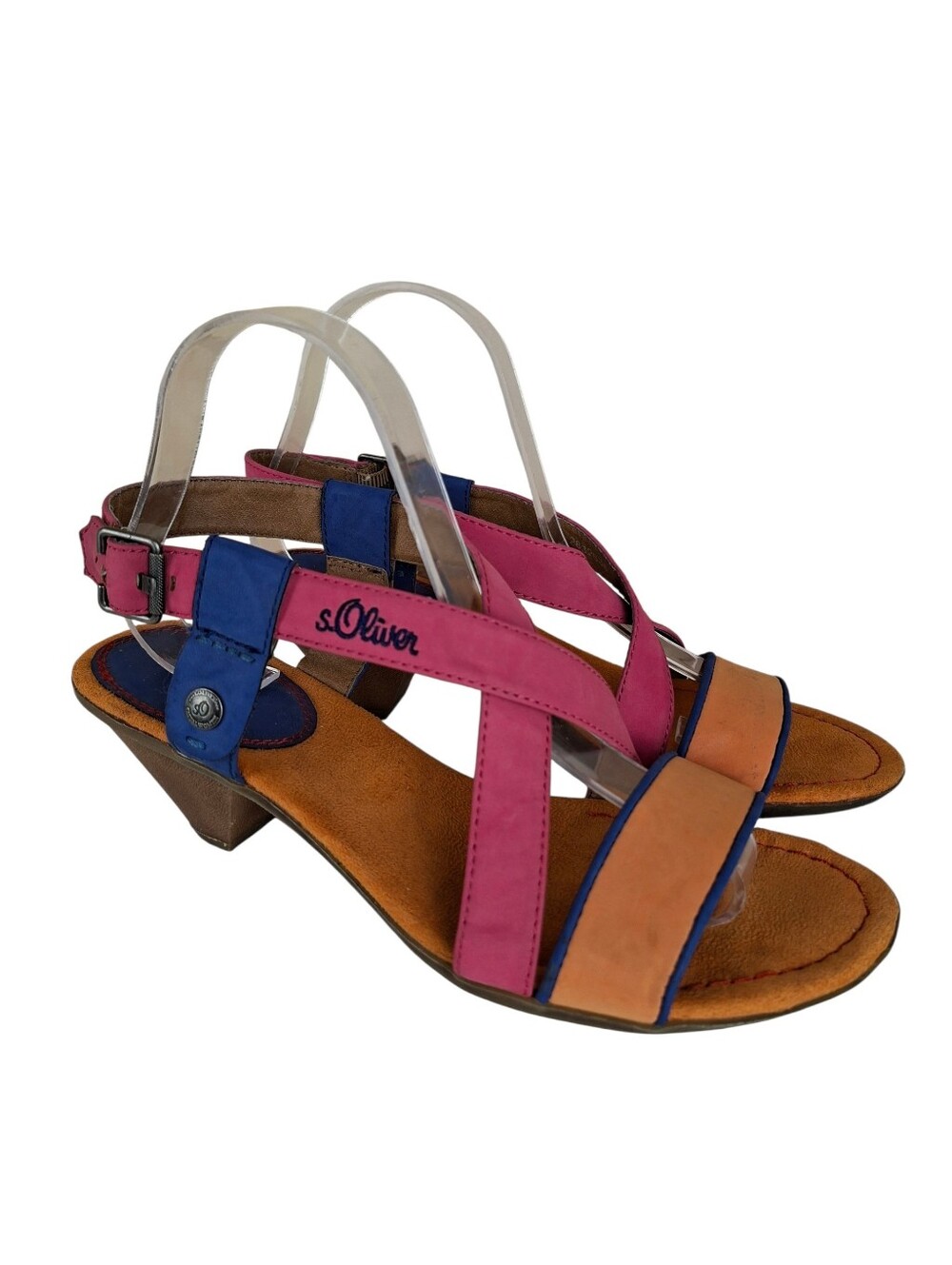 S.Oliver Color Block Leather Heeled Strap Sandal Size 41